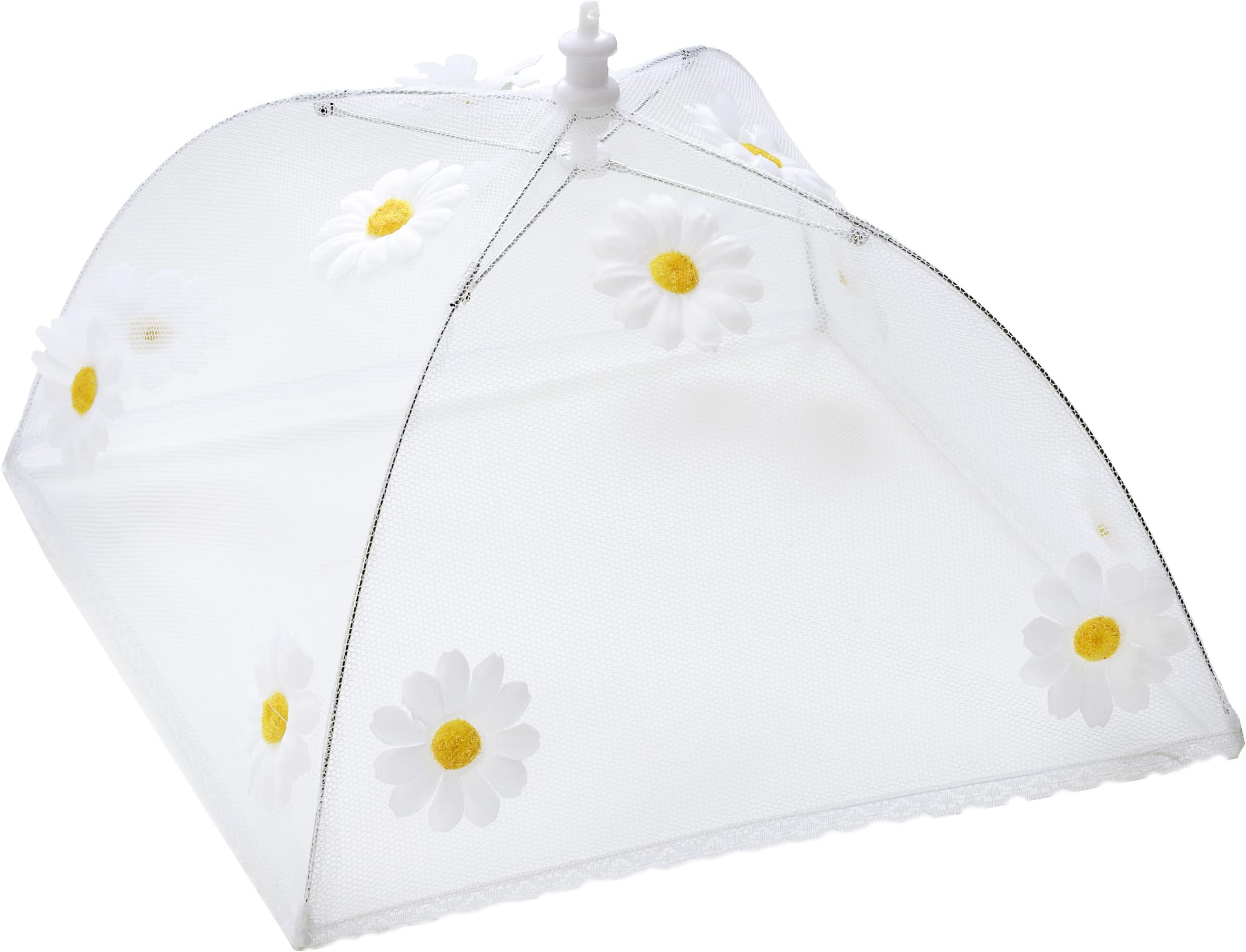 EpicureanEurope 48 x 48 cm Polyester with Zinc Plated Steel Frame Food Cover Umbrella with White and Yellow Daisy Design