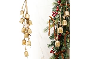 KIBAGA Rustic Golden Christmas Bell Ornaments and Velvet Bows – Beautiful Ornament Set of 10 Adds Elegance to Any Modern or Farmhouse Christmas Tree Decor – Giftable Vintage Bells w/a Festive Holiday Sound