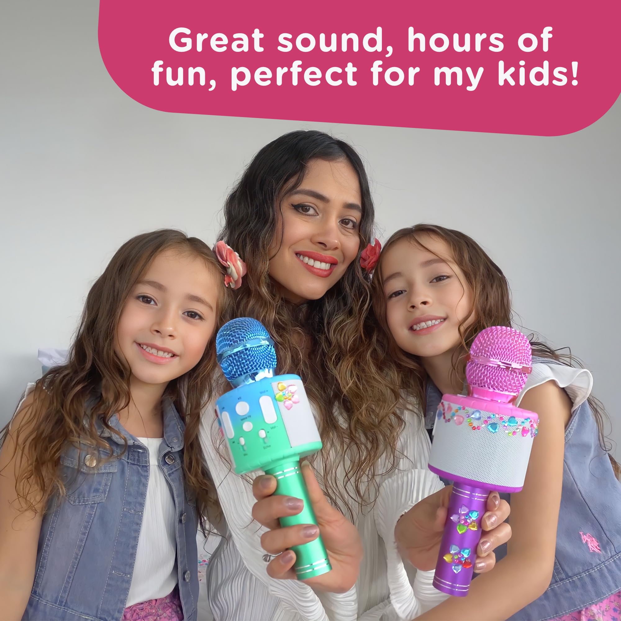 Move2Play, Kids Karaoke Microphone | Includes Stickers & Bluetooth | Kids Birthday Gift | Toy for All Ages 2, 3, 4, 5, 6+ Year Old Girls, Boys & Toddlers (All Pink)