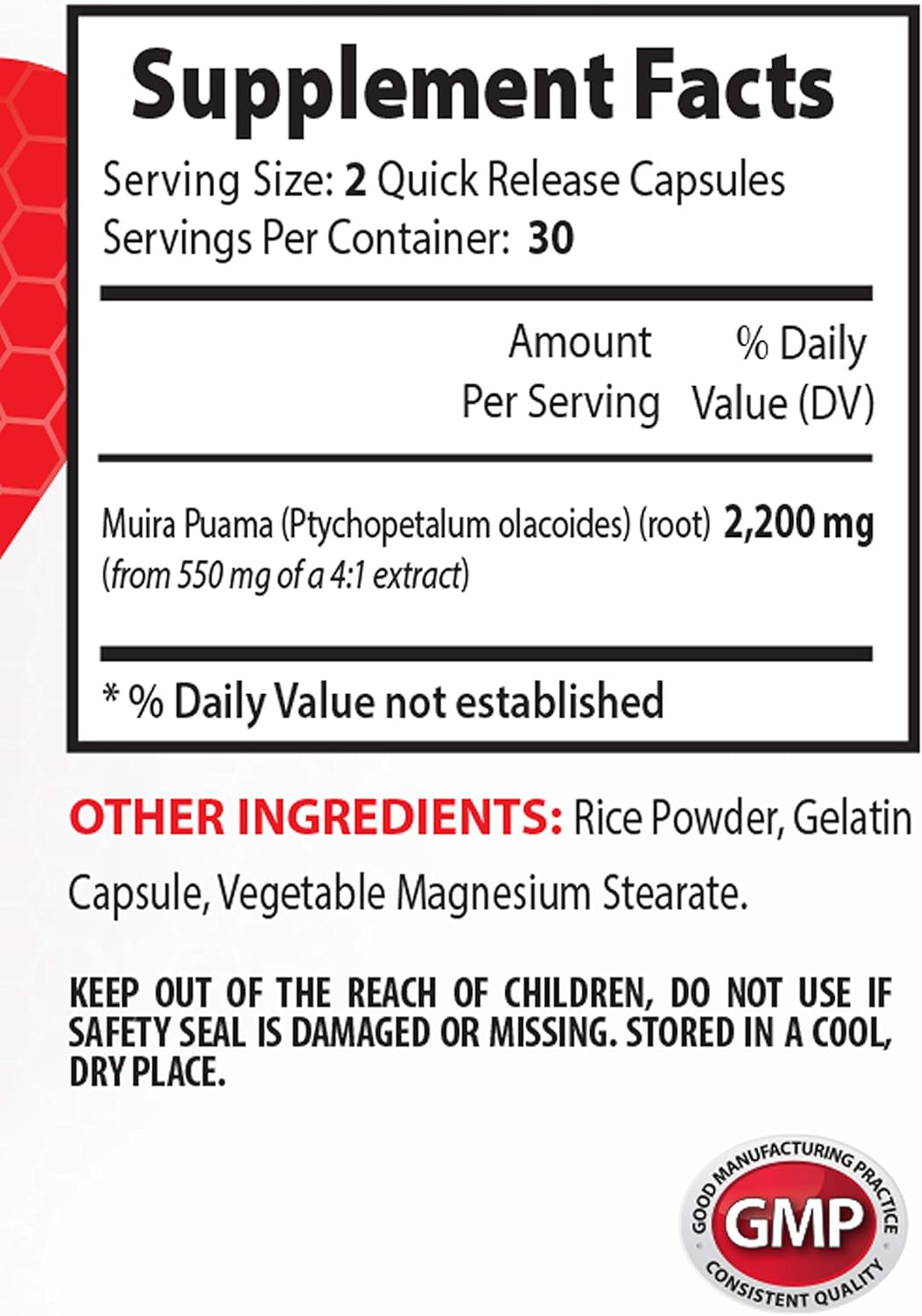 Energy Booster Pills - Muira PUAMA Extract 2200 mg - Muira puama bark - 1 Bottle (60 Capsules): Health & Personal Care
