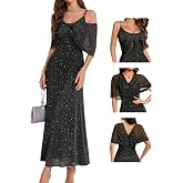 BeryLove Women Elegent Formal Sequin Cocktail Party Long Dress with Shawl | Sexy Glitter Wedding Guest Evening Prom Gown Dresses,2-in-1 Versatile Shawl,Sequins That Stay Put,Comfort Meets Elegant