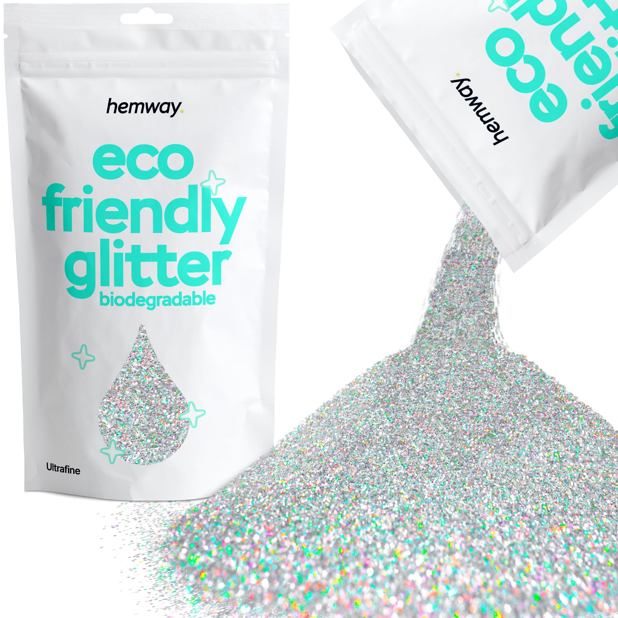 Eco Friendly Biodegradable Glitter | Silver Holographic - Ultrafine 100g, Plant Based, Biodegradable Glitter for Craft, Face, Hair, Nail, Body and Festival - Hemway — image 1