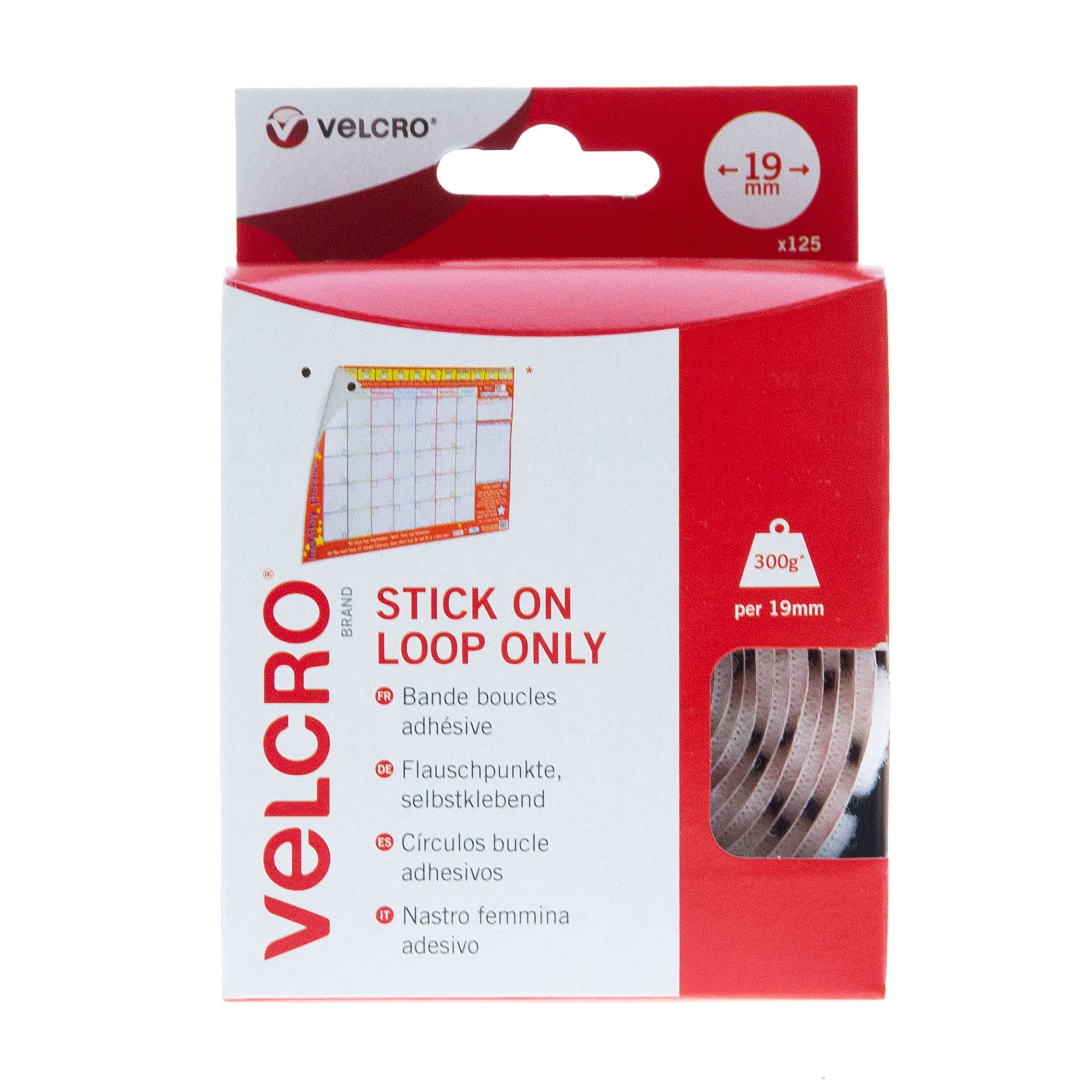 VELCRO® Brand | Stick On Coins | Loop Side only | Double Sided Self Adhesive Sticky Coins Perfect for Room Décor & Home, Office, Garage Use | White | 19mm x 19mm | Pack of 125