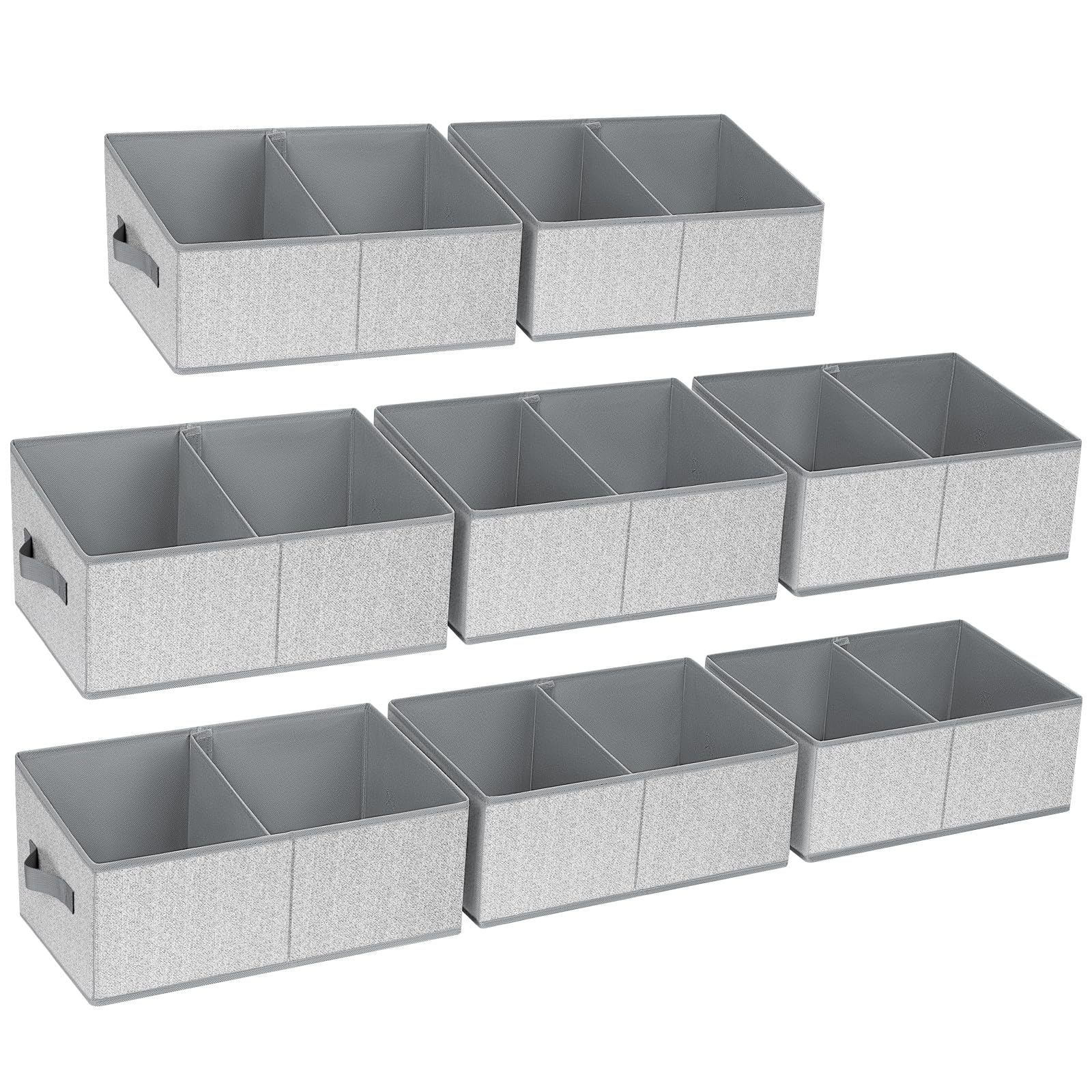Photo 1 of DIMJ Storage Baskets for Shelves 8 Packs - Large Trapezoid Closet Organizer Bins with Handles and Divider, Foldable Clothes Containers Box for Shelf, Towel, Book, Toy, Purse, Grey
