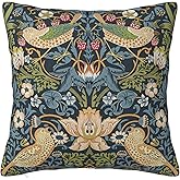 Keebik William Morris Strawberry Thief Throw Pillow Covers Decorative Outdoor Soft Pillowcases Home Decor Living Room Cushion Case for Bed Couch Car 18x18 Inch