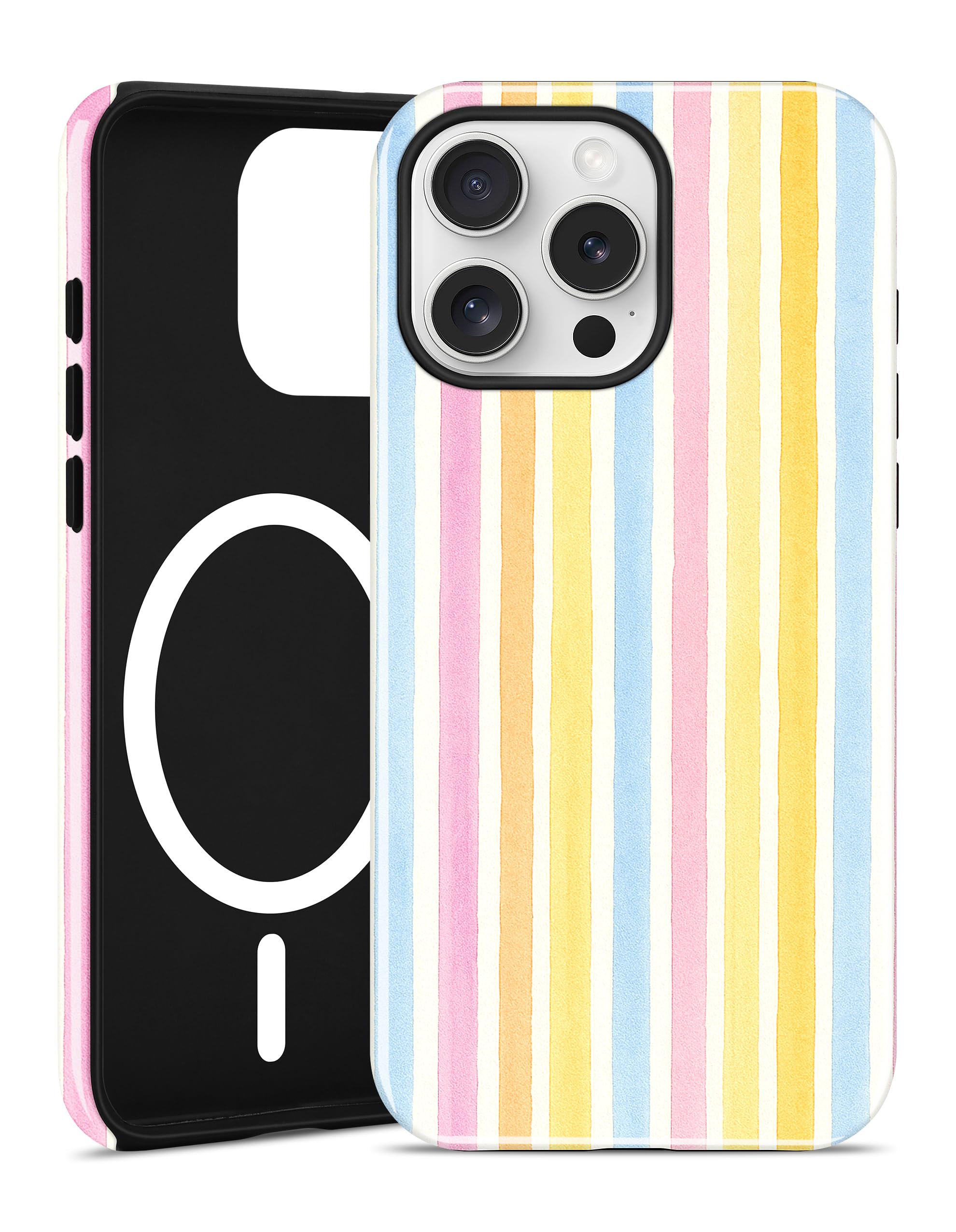 Jusy Compatible with MagSafe Striped Phone Case for iPhone 13 Pro Max, Cute Aesthetic Rainbow Magnetic Soft TPU and Hard PC Protective Phone Cover for Women Girls（Matte） - Rainbow