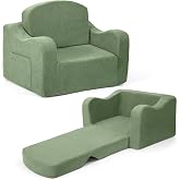 Airpanda Kids Sofa Chair, 2-in-1 Kids Couch, Fold Out Foam Sofa, Green | Convertible Kids Sofa for Reading and Playing, Soft Foam Support, Corduroy Fabric, Removable Washable Cover