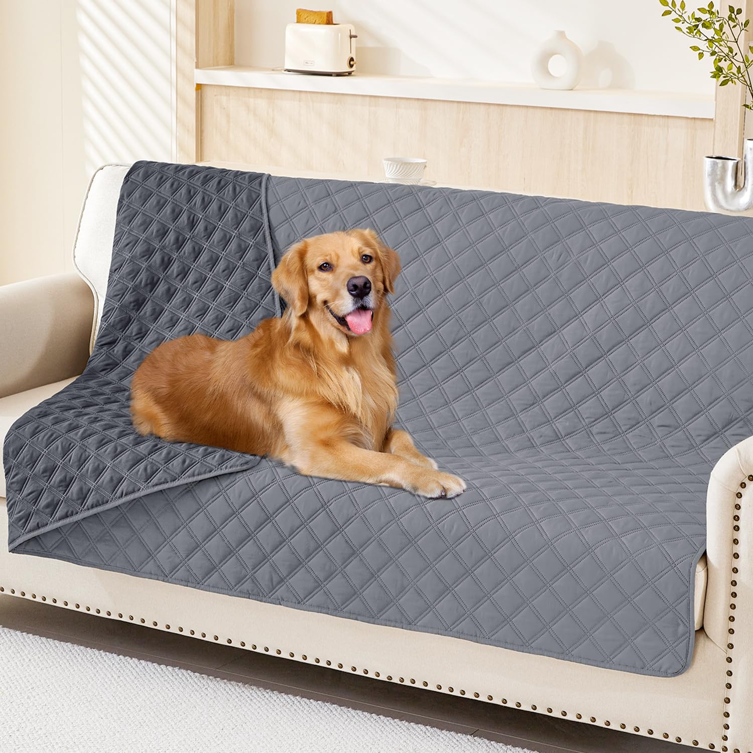 Photo 1 of Smiry Waterproof Dog Blanket, Reversible Dog Bed Cover Pet Blanket, Soft Pet Couch Covers for Sofa Washable, Bed Couch Sofa Furniture Protector for Puppy Cat Kids (52"x82", Grey/Dark Grey)