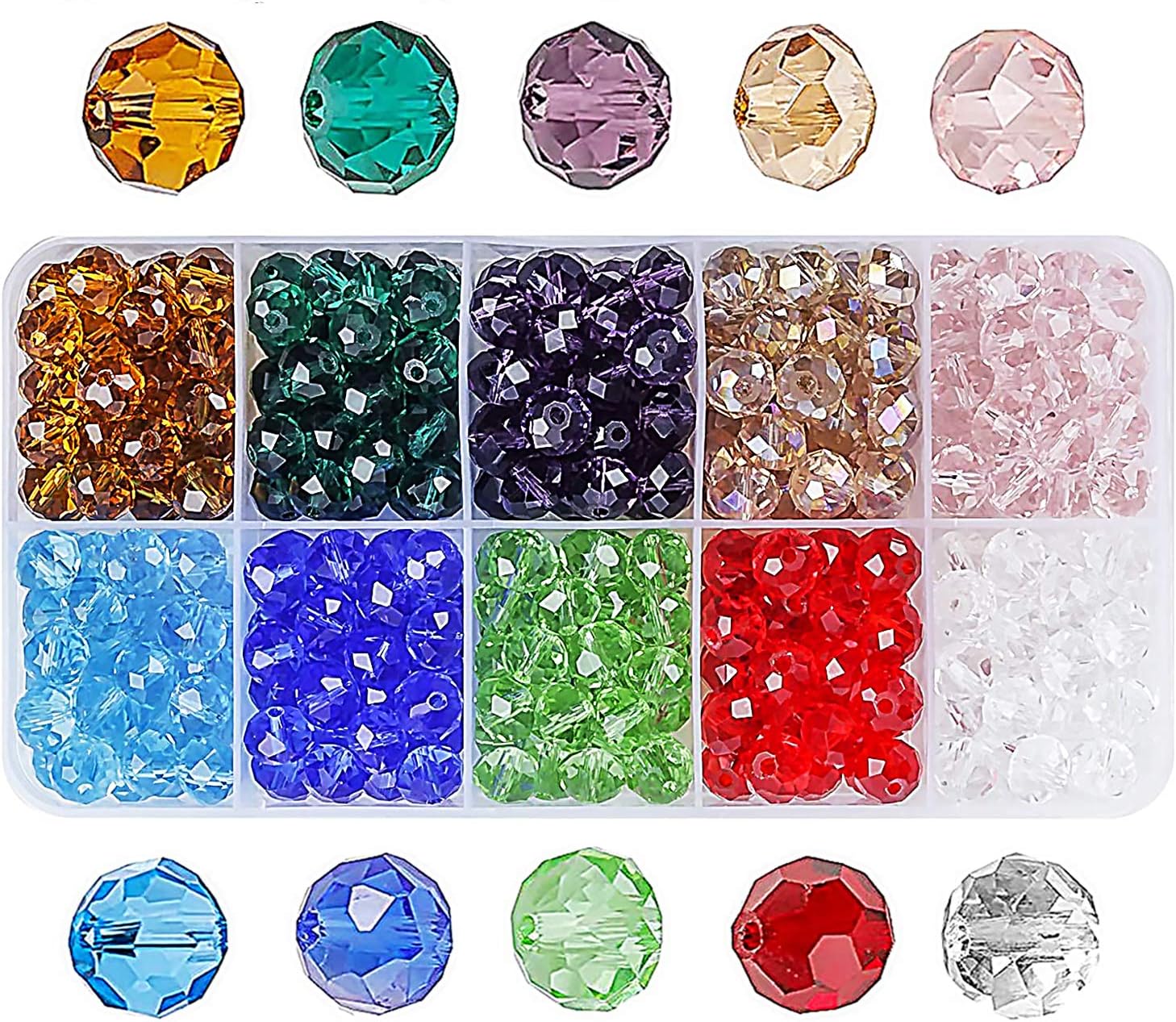 8mm Crystal Glass Rondelle Czech Beads Bulk-15 Colors Faceted Jewellery Colorful Briolette Beads with Beautiful Jewelry Box for Jewelry Making Craft(450 Pcs)