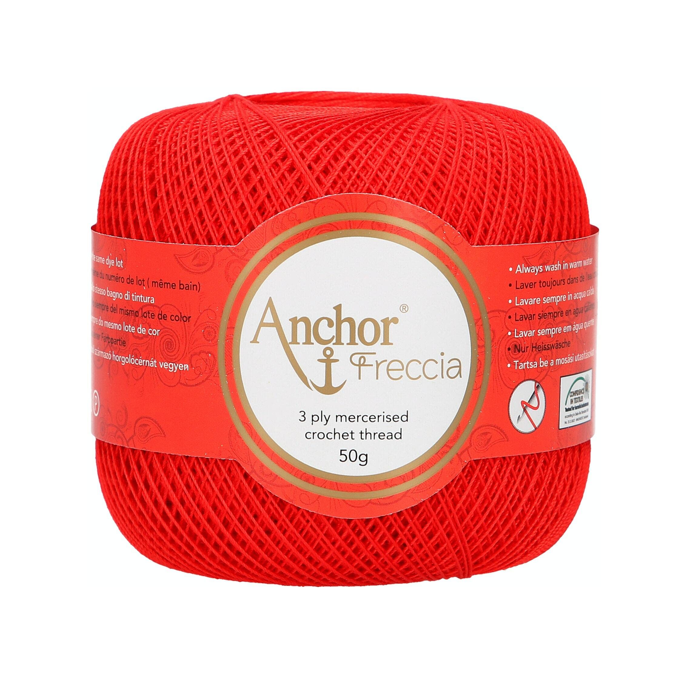 Anchor Freccia 20 4771020-00046 Red Crochet Yarn 100% Cotton