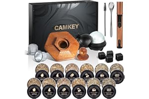 CAMKEY 23Pcs Whiskey Smoker Kit with Torch-12 Wood Chips, Ice Ball Mold, Cocktail Smoker Infuser Kit, Old Fashioned Drink Smoker Kit, Birthday Bourbon Whiskey Gifts for Men,Dad,Him, Christmas