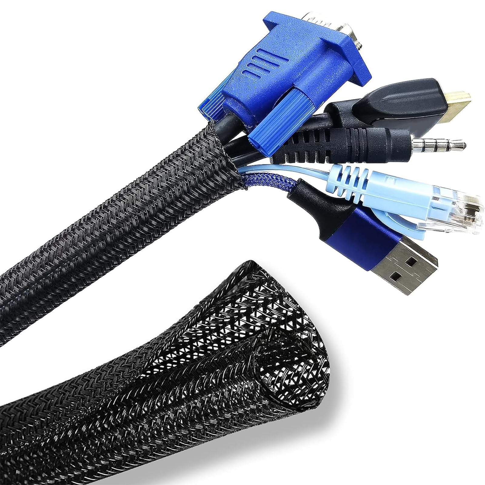 13mm*3m Black Cable Duct, Flexible Woven Cable Protector, Self-Closing Cuttable Cable Duct, Cable Sheath for Protecting and Managing Hidden Cables