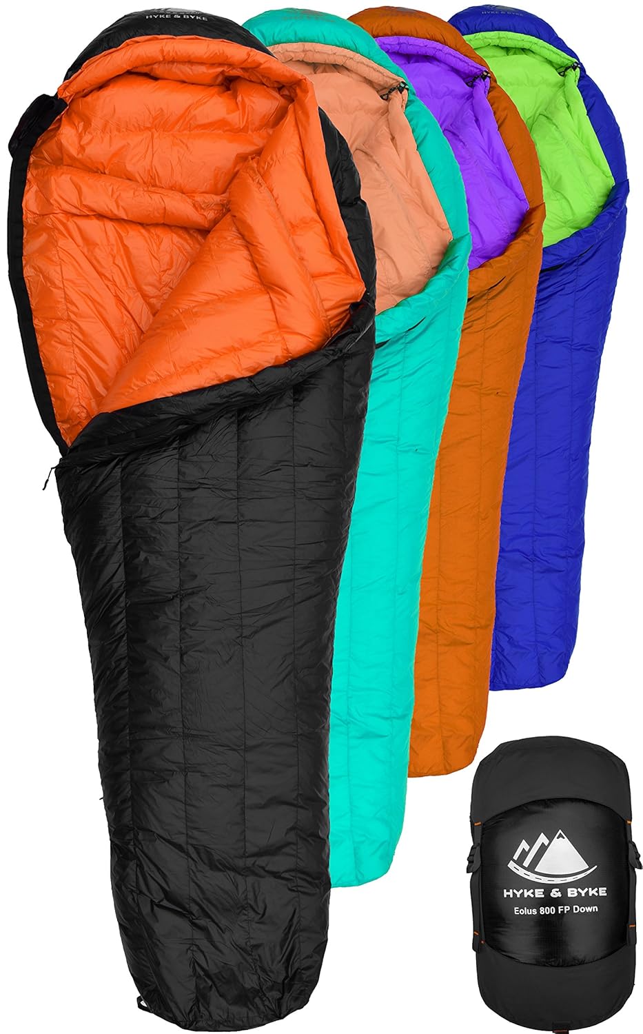 Hyke & Byke Eolus 0 Degree F 800 Fill Power Hydrophobic Goose Down Sleeping Bag with ClusterLoft Base - Ultra Lightweight 4 Season Men’s and Women’s Mummy Bag Designed for Backpacking