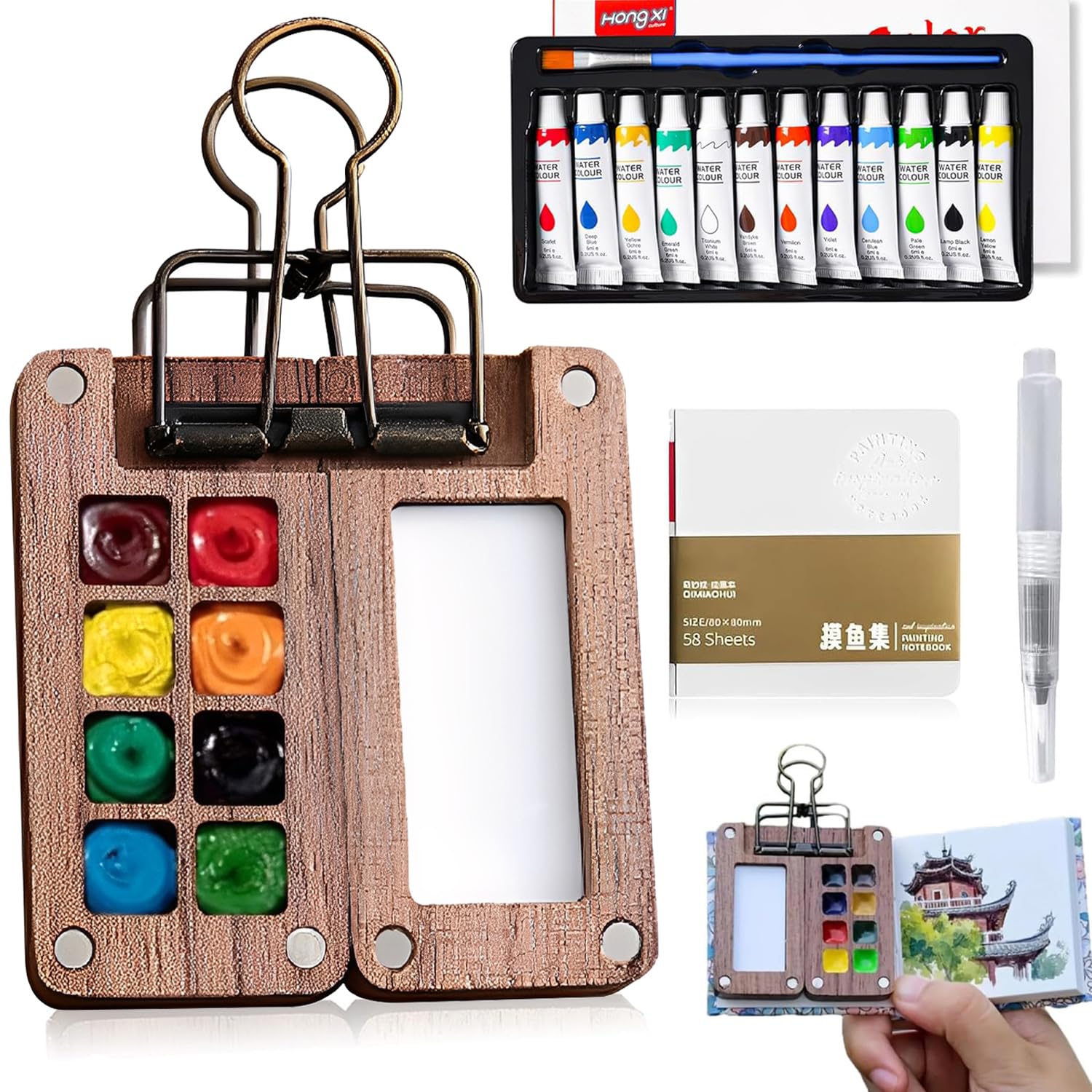 Photo 1 of **INCOMPLETE** Tobios Watercolor Kit, Tobios Mini Watercolor Paint Set, 12 Color Mini Watercolor Travel Set, Pocket Artist Watercolour Travel Sets, 8 Grids Portable Paint Palette