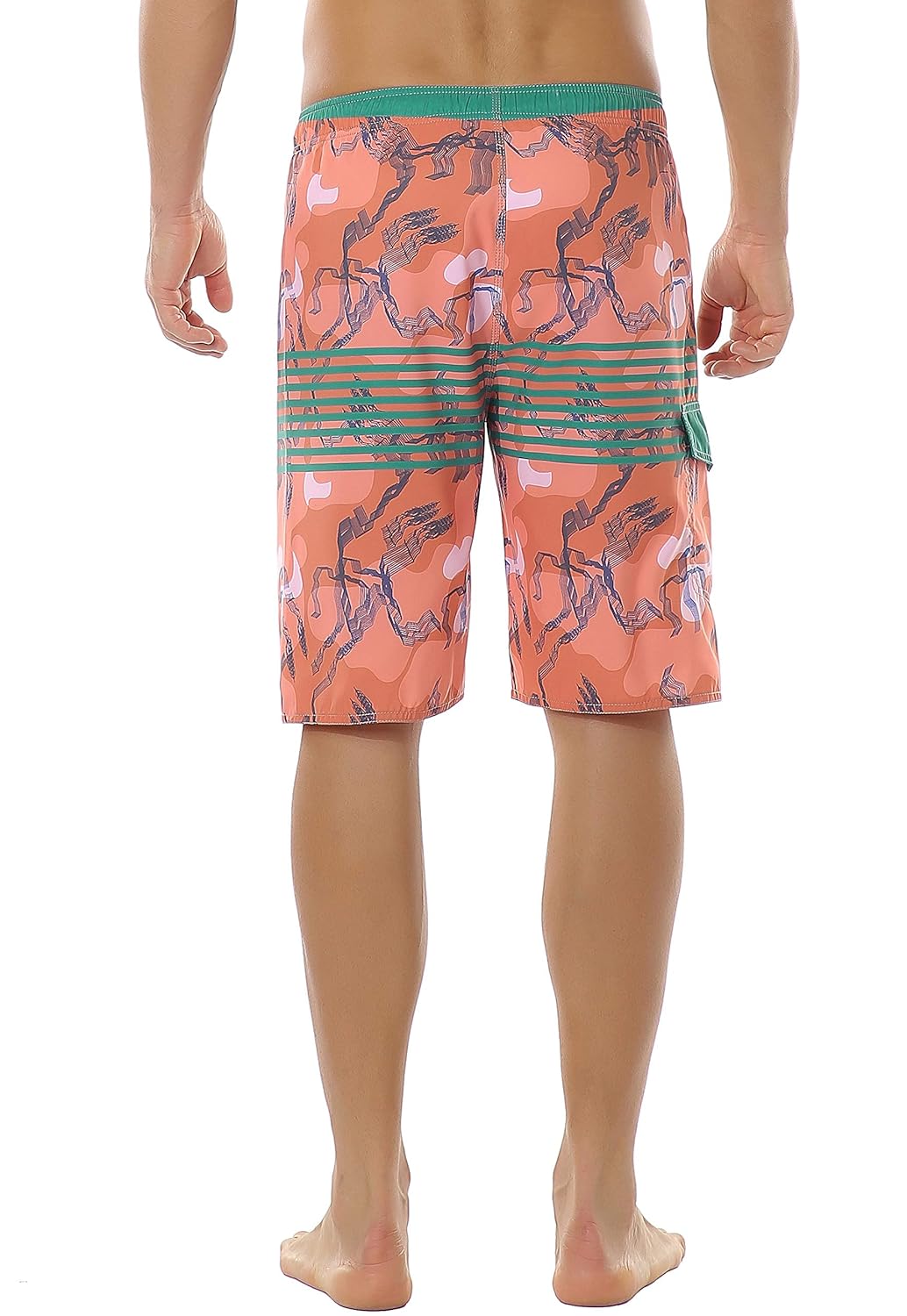 Meegsking Mens Quick Dry Stripe Beach Board Shorts Elastic Waist Swim Trunks with Mesh Lining