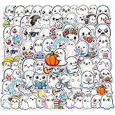 100 PCS Halloween Ghost Theme Vinyl Stickers, Cute Ghost Decorative Stickers for Parties, Suitable for Children, Teens, and Adults, Ideal for Water Bottles, Laptops, and Cups