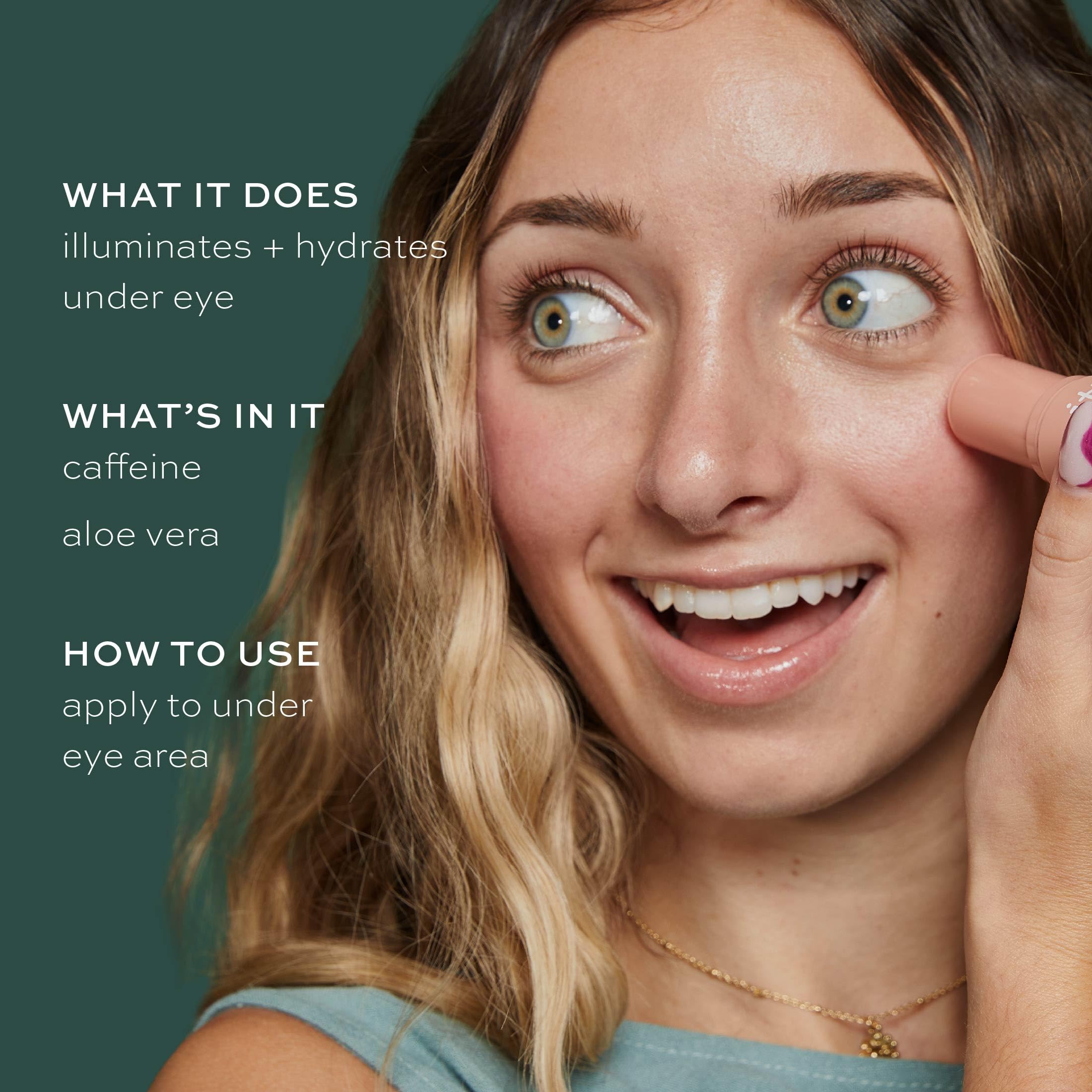 ITK Skincare Caffeine + Aloe Vera Under Eye Stick Balm - Moisturizer for Fine Lines and Wrinkles - Under Eye Treatment Soothes Redness and Hydrates, Brightens, and Soothes Puffy Eyes - 0.5 oz. Stick