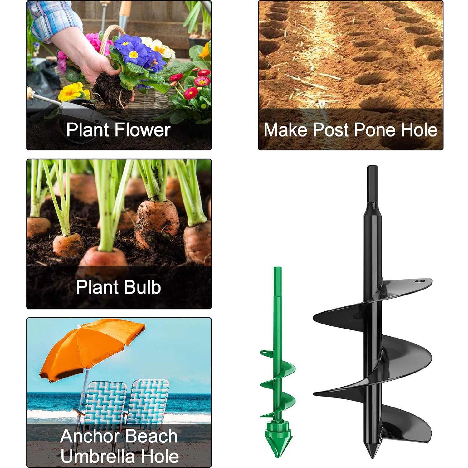 CKE 2021 Upgraded Solid Auger Drill Bit 2 PCS Set 12 "x3.5" and 9"x1.8" with Garden Genie Gloves for Planting Hole Drill Planter Auger Spiral Hole Drill Bit Bulb Bedding Digging Post Hole Planting Tool for 3/8" Hex Drive Drill: Industrial & Scientific