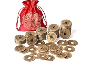 Coopay 120 Pieces 1 Inch Chinese Fortune Coins Feng Shui I-Ching Coins Chinese Good Luck Coins Ancient Chinese Dynasty Time Coin with Red Lucky Pouch