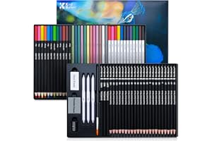 Kird Barken 70 PCS Art Supply Drawing Set, Pro Art Supplies with Tutorial,Colored, Graphite, Charcoal, Watercolor & Metallic Pencil, for Artists Adults Teens Beginner