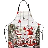 Kwlegh Christmas Gnomes Apron Xmas Kitchen Apron Gnomes with Xmas Tree Snowflakes Cooking Aprons with Two Pockets Winter Aprons With Adjustable Strap for Baking,Crafting, Painting
