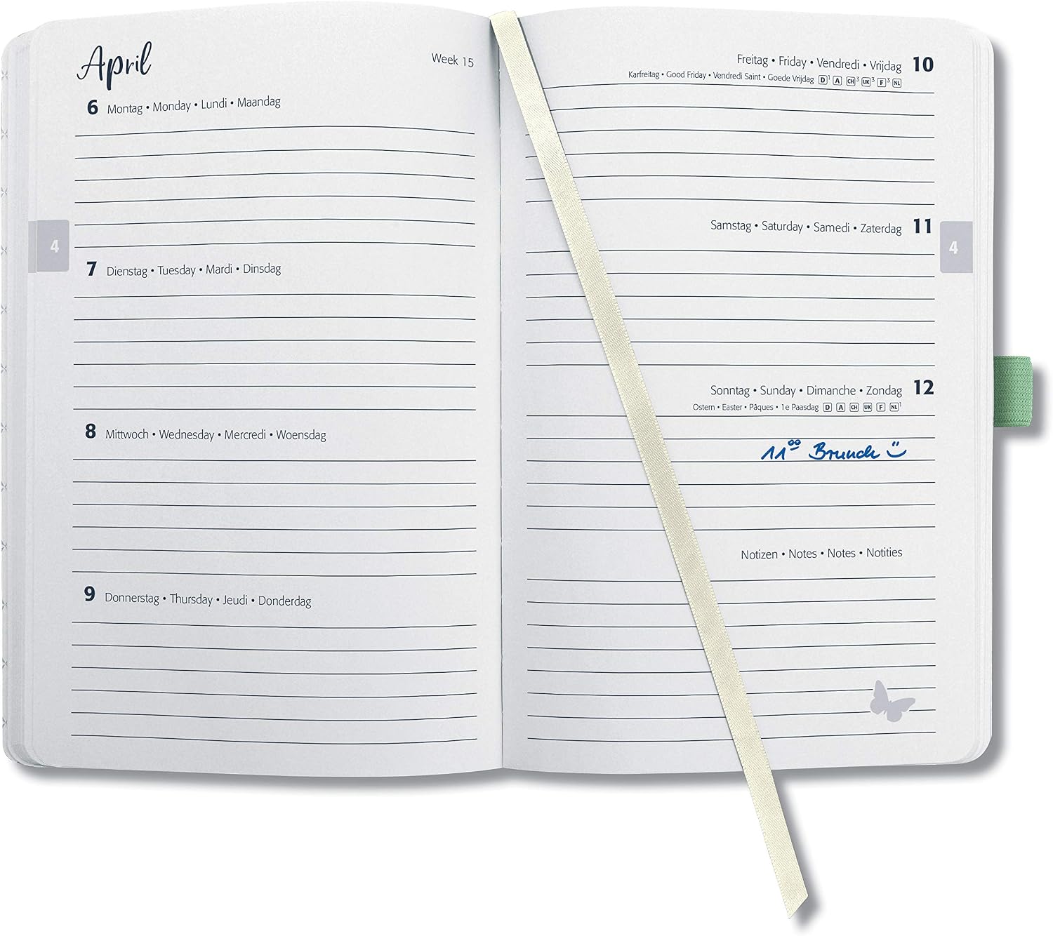 SIGEL J0304 Weekly diary 2020 Jolie, approx. A6, hardcover, butterfly motif, green, aquamarine moths, approx. A6 (9,5 x 15 cm) - Image 4
