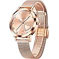 OLEVS Womens Watch, Small Wrist Rose Gold Tone Cute Diamond Heart Arabic Numerals Dial Ladies Watch, Fashion Waterproof Mesh Bracelet Analog Dress Watch for Women