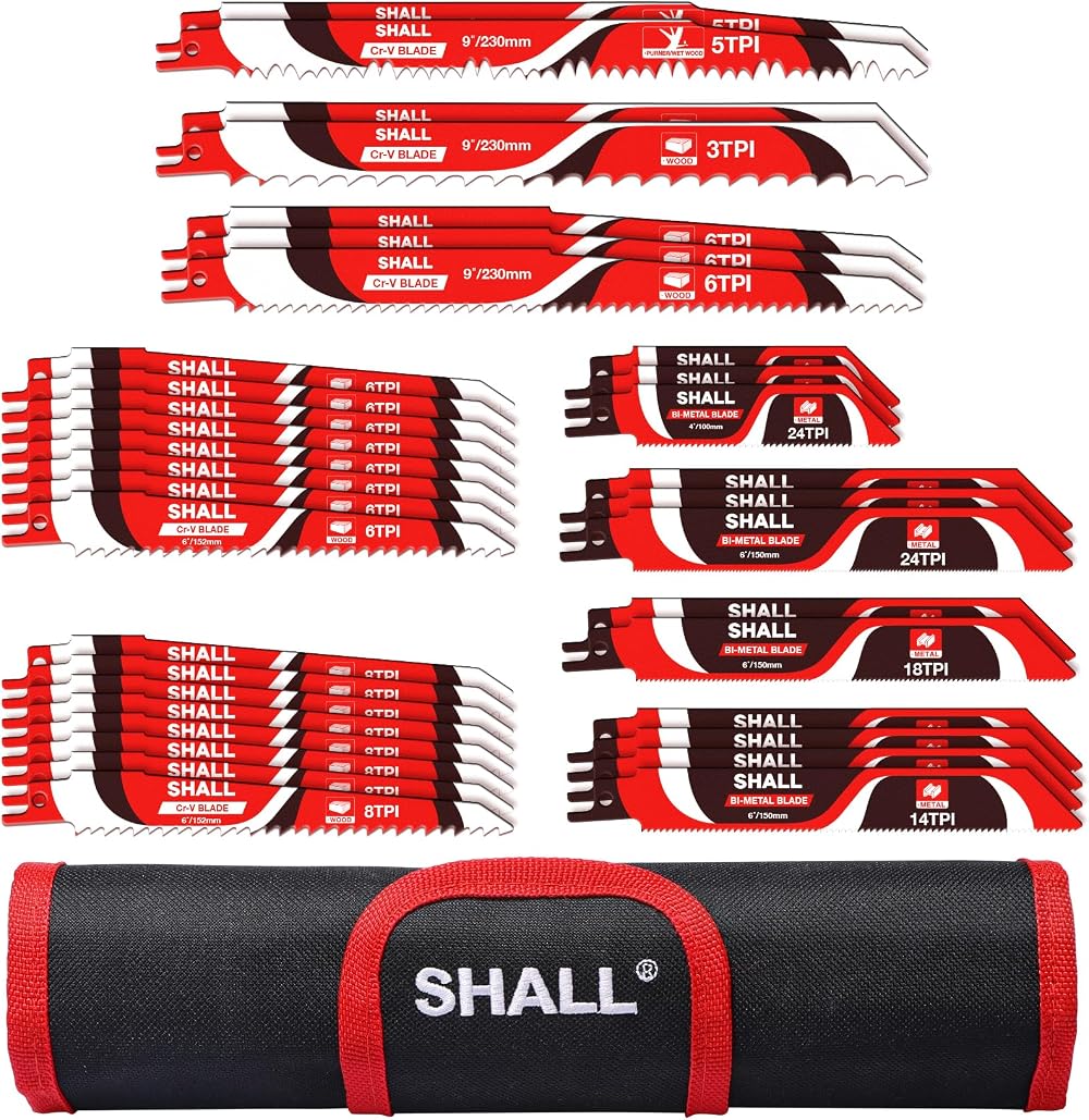 SHALL Reciprocating Saw Blades 34pc Carbide Steel Kit with Storage Bag