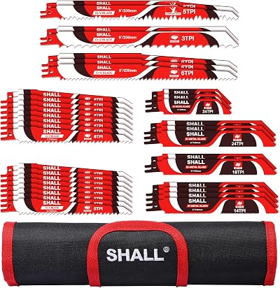 SHALL Reciprocating Saw Blades 34pc Carbide Steel Kit with Storage Bag