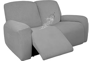 Easy-Going 100% Dual Waterproof Recliner Loveseat Cover, 6-Pieces Stretch Relining Sofa Cover with Pocket, Jacquard 2 Seat Sofa Slipcover Leakproof Washable (Loveseat, Light Gray)