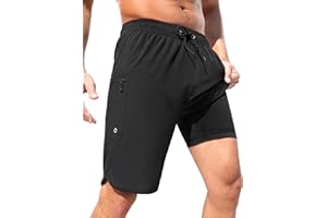 SILKWORLD Mens Swim Trunks with Compression Liner 9 Inch Long Bathing Suit 2 in 1 Beach Quick Dry Shorts with Pockets