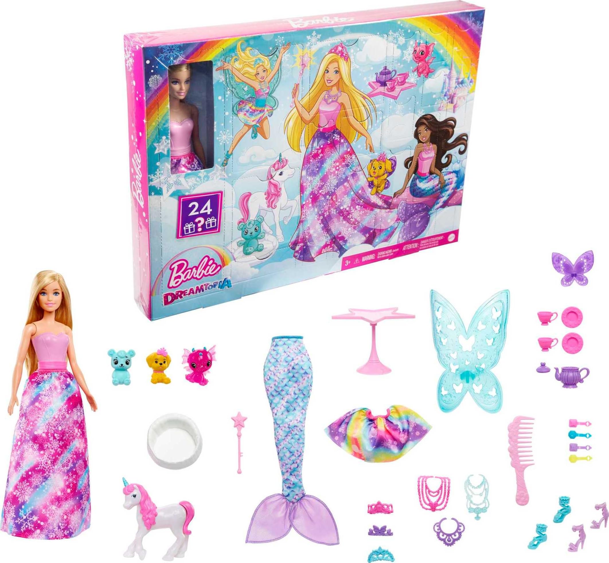Barbie Dreamtopia Fantasy Surprise Box with Barbie Doll and 24 Gifts Including Fairytale Fashions, Magical Pets and Accessories, HGM66
