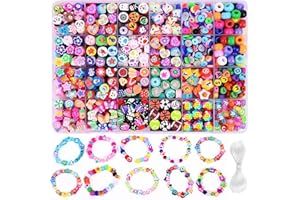 BBITA 1000PCS Polymer Clay Beads Bracelet Making kit, 24 Style Cute Fun Beads Fruit Flower Animal Cake Butterfly Heart Beads Charms for Jewelry Necklace Earring Making DIY Accessories for Women Girls