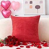 Home Brilliant Pillow Cover 18x18 Red Throw Pillow Covers Striped Velvet Corduroy Throw Pillows for Couch Sofa Bedroom Valentine's Day, 18 x 18 inch, Red