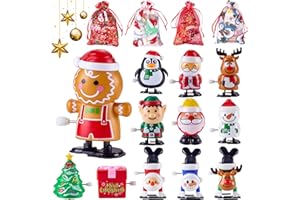 STAROUD 12 Pack Christmas Wind Up Toys with Christmas Goodie Bags for Christmas Party Favors, Christmas Stocking Stuffers Goodie Bags Fillers Christmas Toys Exchange Gifts