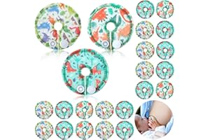 Breling 24 Pack Cotton Pads for Feeding Support, Feeding Pads Supplies G Shape Button Covers for Care(Dinosaur)