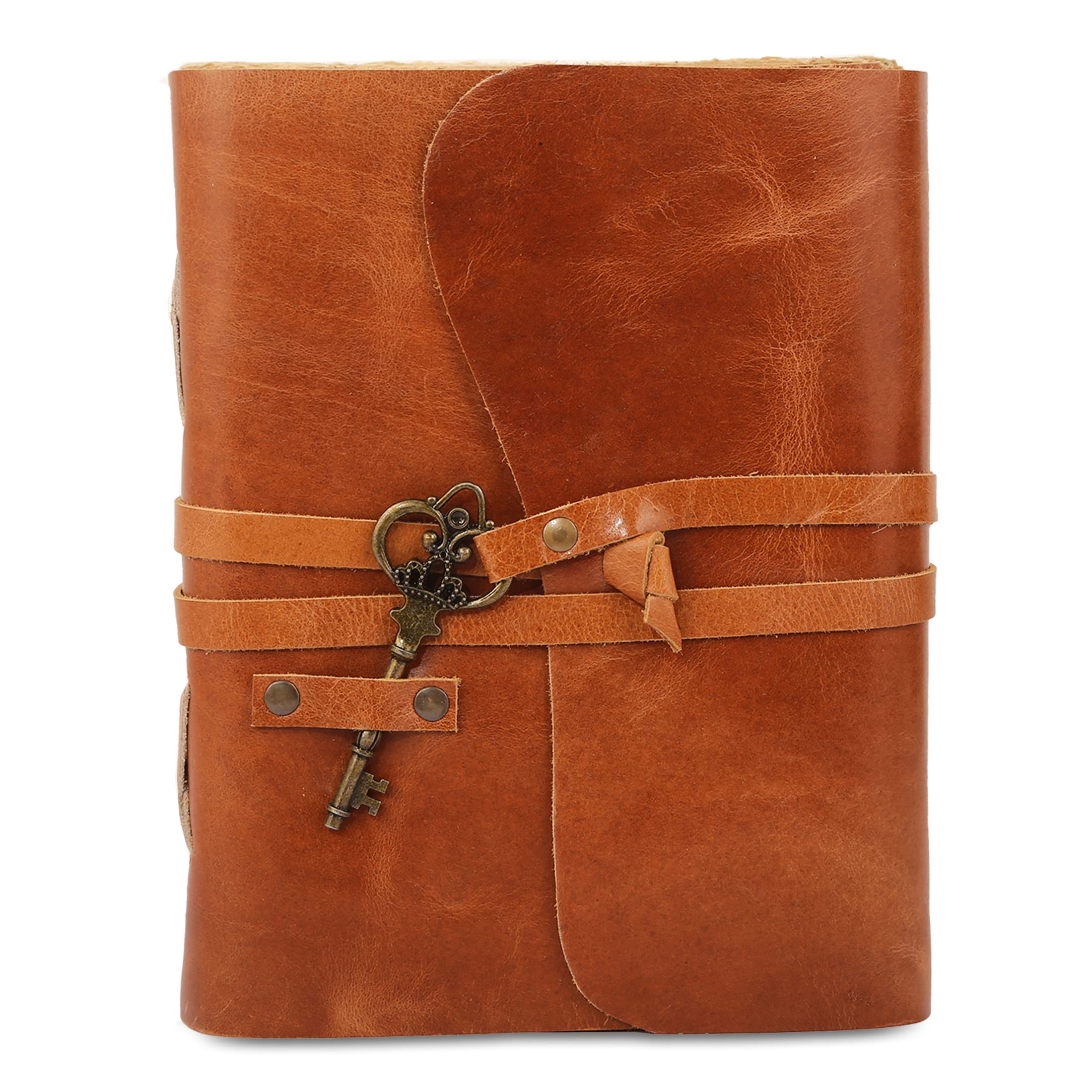 Leather Journal with lined Deckle Edge Paper 8x6 inch Vintage Key/Handmade Writing Notebook Diary/Bound Daily Notepad for Men & Women Medium, Sketch/Writing pad, for Artists