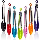 Mr.EV 7Pack Kitchen Tongs Set 7-Inch Color Mini Small Food Tongs with Stainless Steel Silicon Handles and Nylon Tips Heat Res
