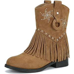 Choiran Fringe Cowgirl Boots for Girls - Floral Cowboy Boots for Little Kid/Big Kid/Toddler, Comfortable Non-Slip Suede Weste