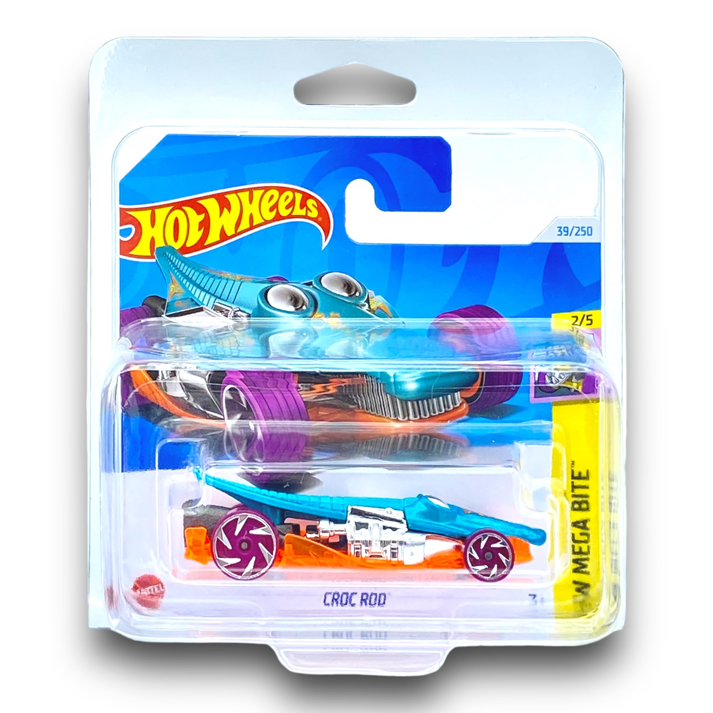 Hot Wheels Croc Rod (Blue, Orange & Magenta) 2/5 HW Mega Bite - 2024-39/250 (Short Card) - COMES IN A KLAS CAR KEEPER SHORT CARD PROTECTOR CASE - HTC02