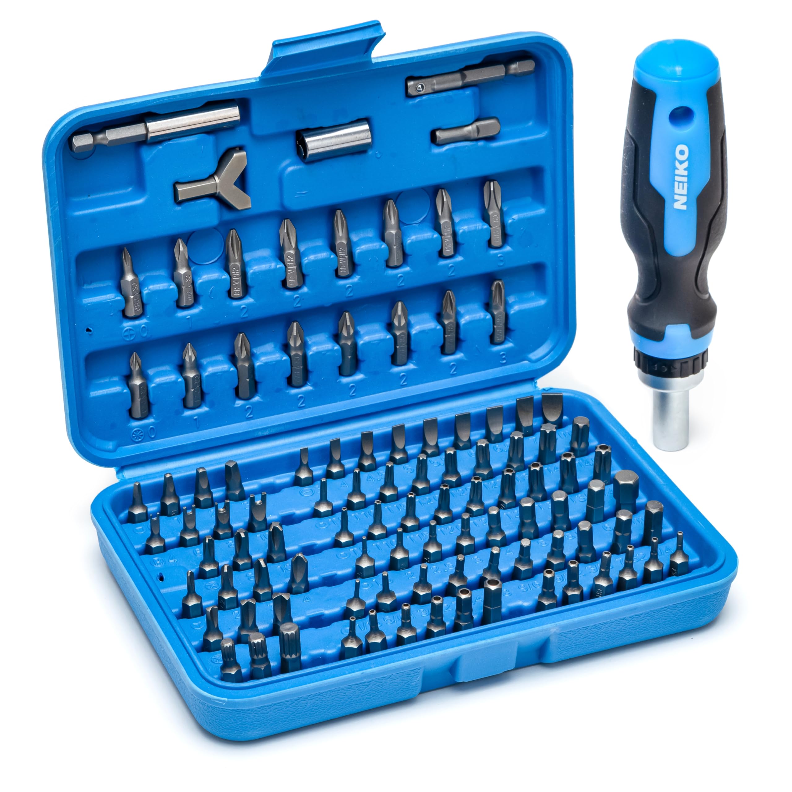 Photo 1 of **INCOMPLETE SET** NEIKO 10082A Security Bit Set and Ratcheting Screwdriver | 101 Piece Set | Chrome Vanadium Steel | Screwdriver Bit Set Phillips, Tamperproof Torx Bits, & Flat | 1/4" Hex Shank Magnetic Bit Holder