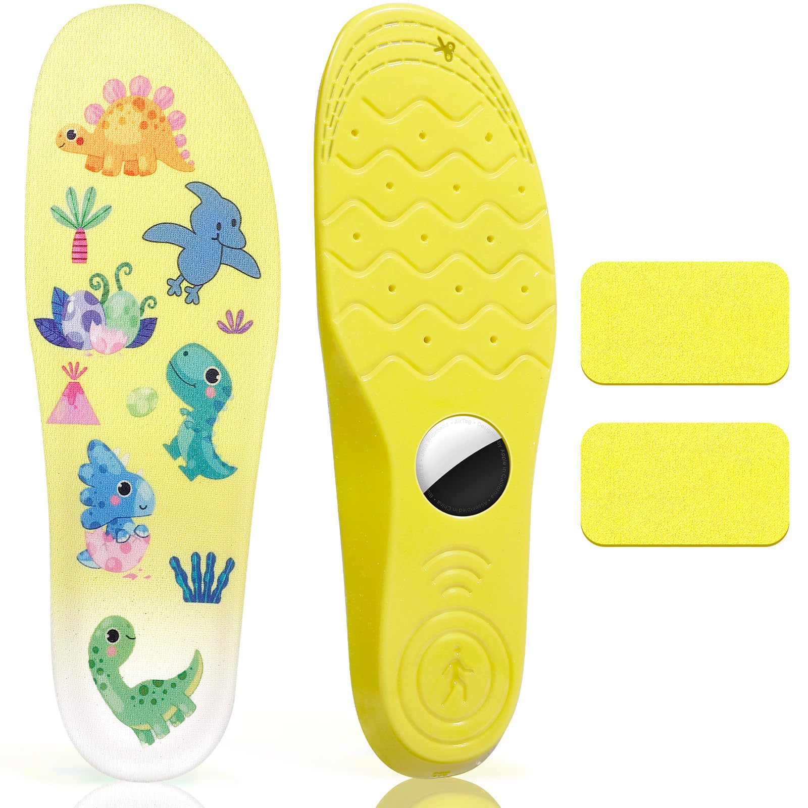 Photo 1 of Sifemp Insoles for Airtag Hidden Holder, Tracker Devise Case for Kids, Comfortable Inserts for Shoes?Yellow Dinosaur (Yellow, Foot:7.6-8.6IN/Insole:8.4-9.1IN/2Y-4Y)