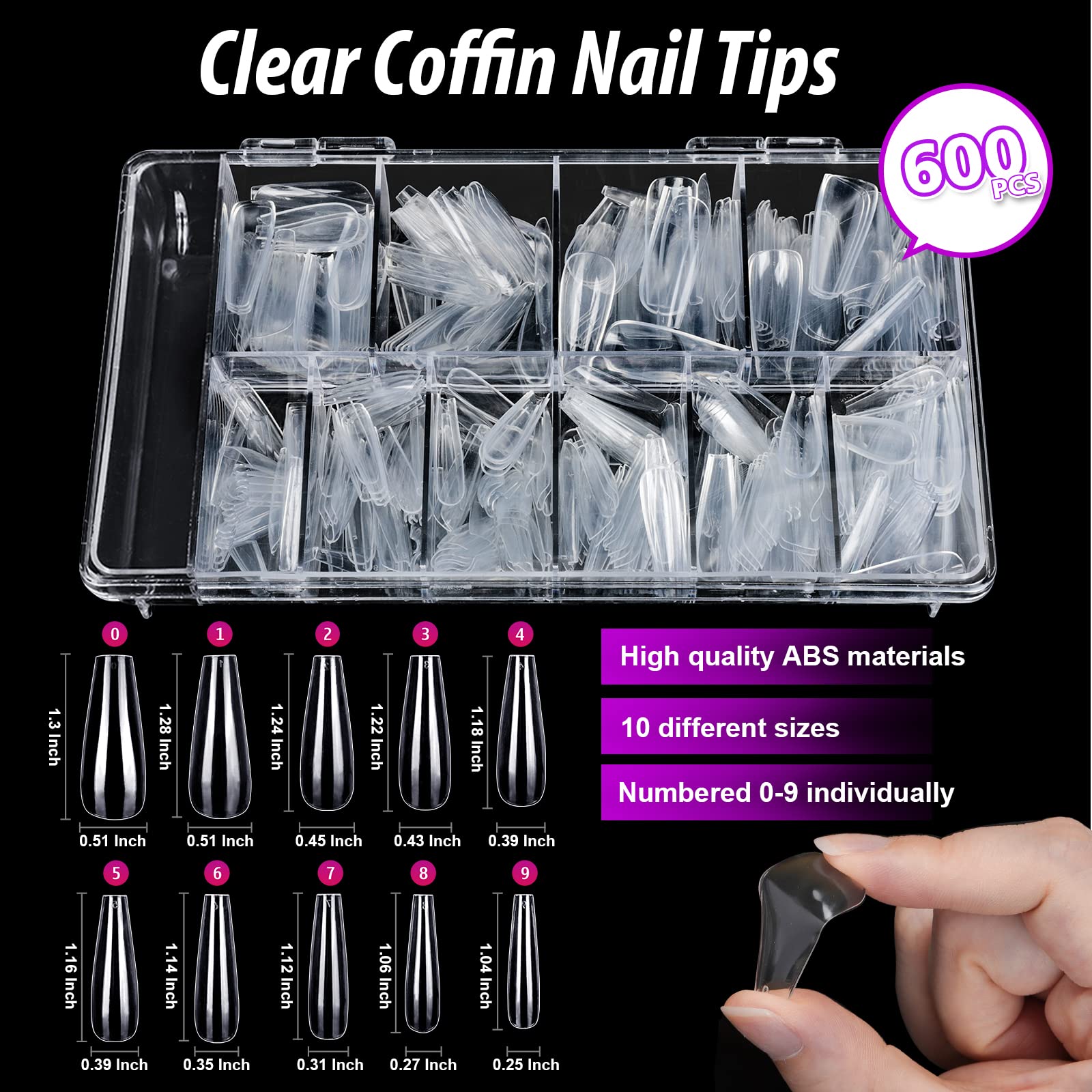 Teenitor 600 Pcs Clear Coffin Nail Tips, Acrylic Nail Kit, Clear Press On Nails, Long Fake Nails Coffin Nail Tips Full Cover, Acrylic Nail Clipper Nail Stand for False Nails - Image 7