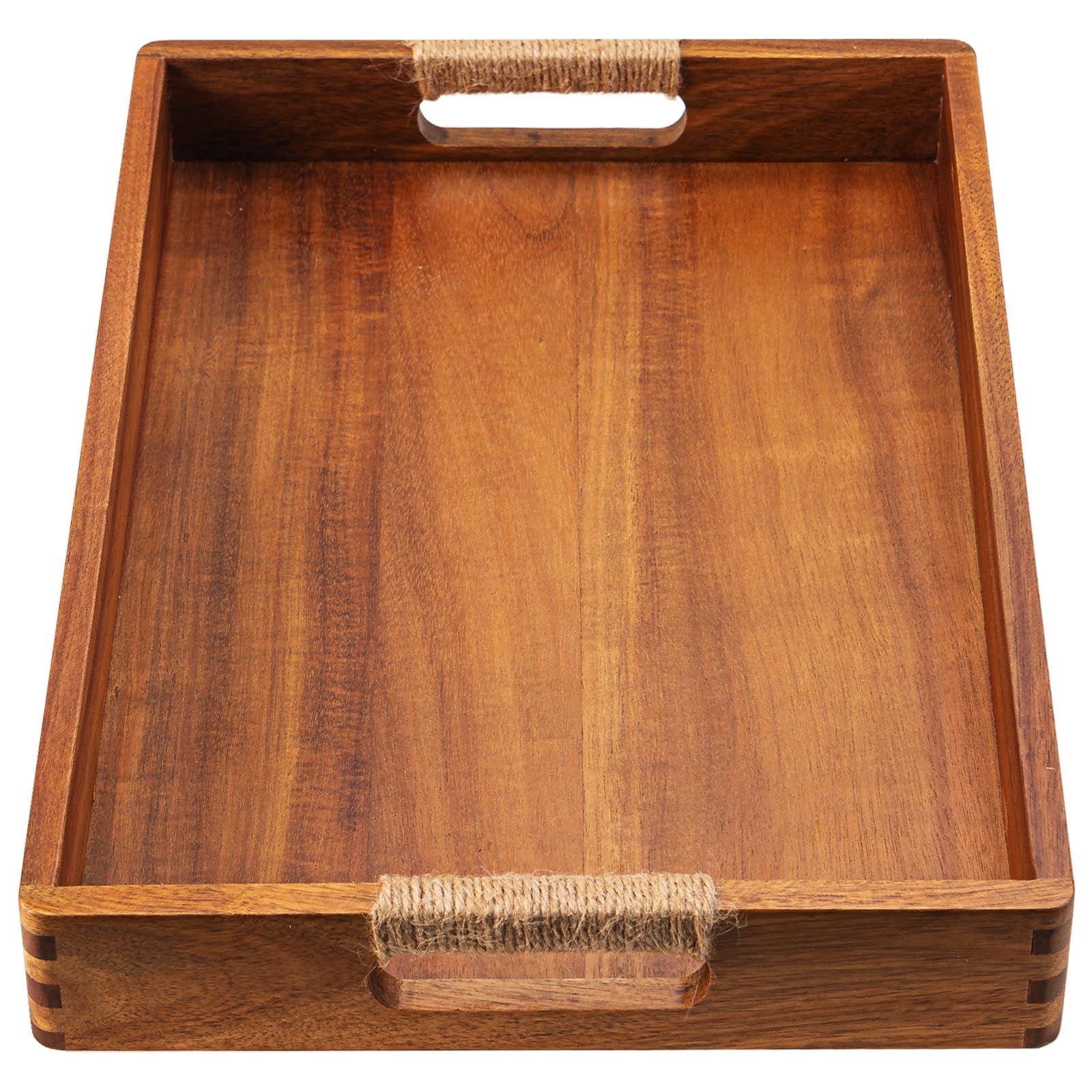 Photo 1 of 16.5 x 12 Inches Acacia Wood Serving Tray, Large Wooden Food Trays with Handles, Coffee Table Tray for Ottoman, Charcuterie, Parties, Eating, Snack, Decor, Outdoor Kitchen Counter Bandeja De Madera