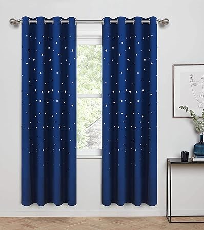 Buy Anjee Royal Blue Star Wars Curtains Kids Room 2 Panels 2 Tiebacks Grommet Thermal Insulated Window Blackout Curtains Die Cut Twinkle Stars Bedroom 52 X 84 Inches Royal Blue Online At
