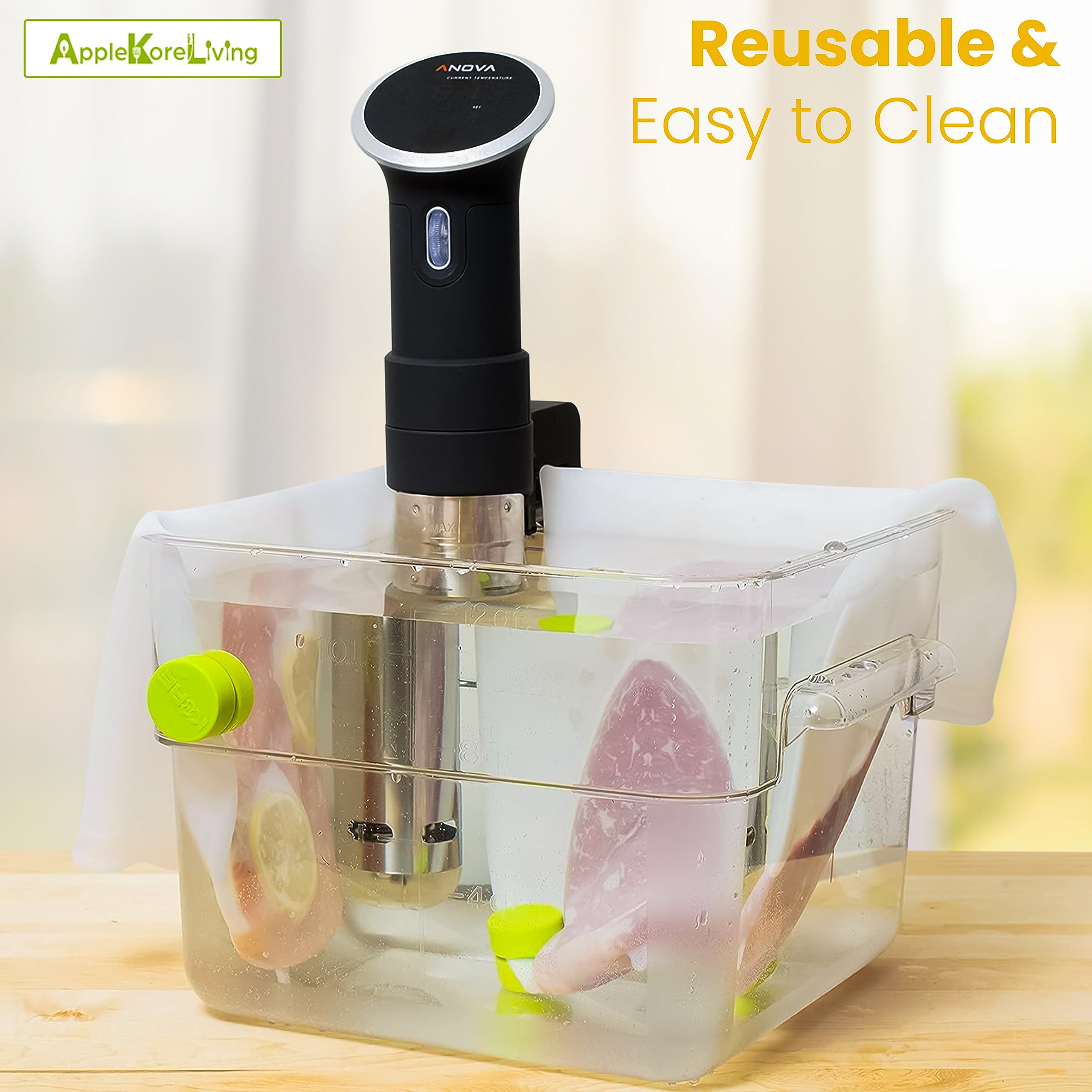 Revolutionize Sous Vide Cooking with AppleKoreLiving Sous Vide Reusable Silicone Bags | Extra Large BPA Free Set | Thinner and More Flexible than Other Reusable Vacuum Seal Bags