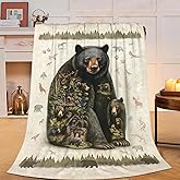 Cabin Bear Blanket Farmhouse Bear Throw Blanket Wildlife Animals Decor Soft Cozy Fleece Fuzzy Plush Flannel Blankets Gifts for Women Girls Boys Kids Teens Adults 50"X40"
