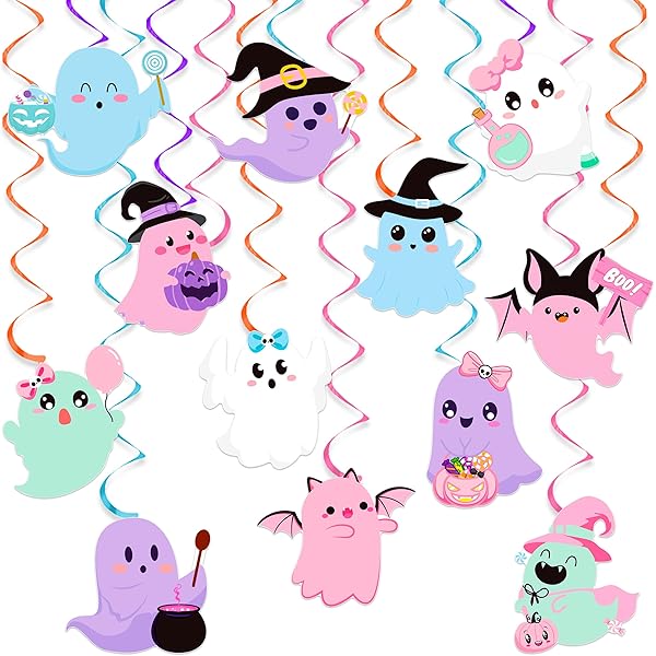 Zonon 24 Pieces Halloween Decorations Hanging Swirl Halloween Ghost Ceiling Streamers Spooky Horror Decor Halloween Party Indoor Outdoor Decorations