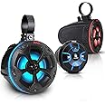 Pyle 2-Way Waterproof Off Road Speakers - 4" 800W Active Passive Marine Grade Wakeboard Tower RGB Speakers System w/Bluetooth Controller, Full Range Stereo Speaker for ATV/UTV Jeep Boat PLUTV48KBTR