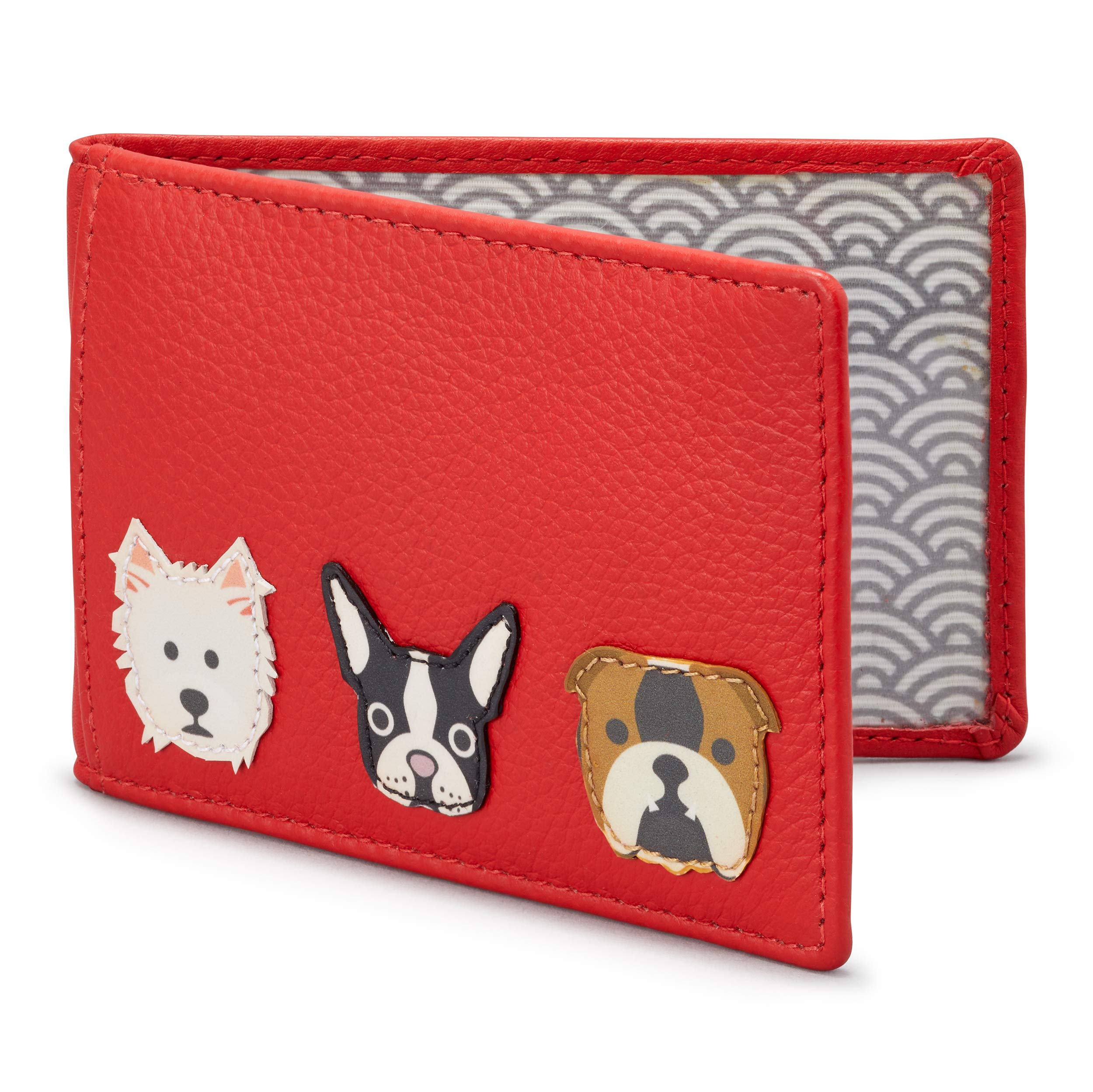 Yoshi Dog Applique Leather Travel Pass/Oyster Card Holder (Red)